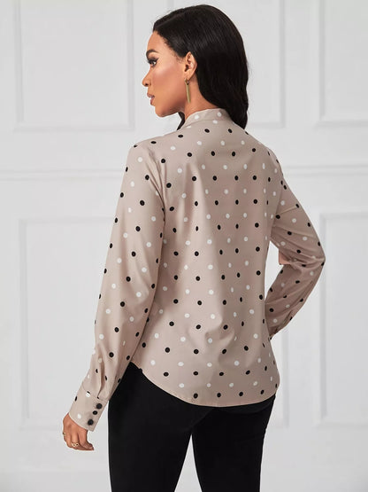 Polka Dot Tie Neck Blouse