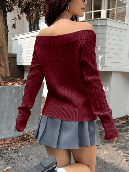 Hearthside Cable Off-Shoulder Sweater