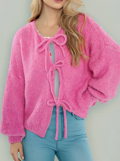 Cozy Bow-Tie Front Knit Cardigan
