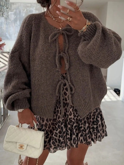 Cozy Bow-Tie Front Knit Cardigan