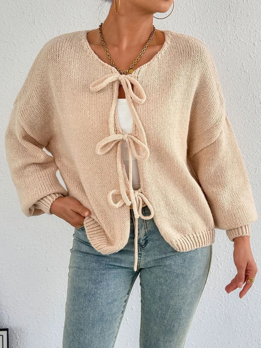 Cozy Bow-Tie Front Knit Cardigan