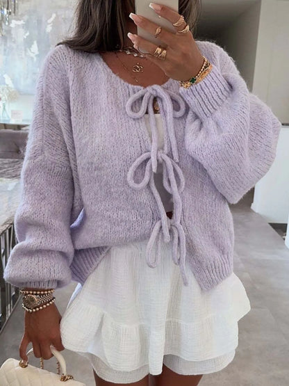 Cozy Bow-Tie Front Knit Cardigan