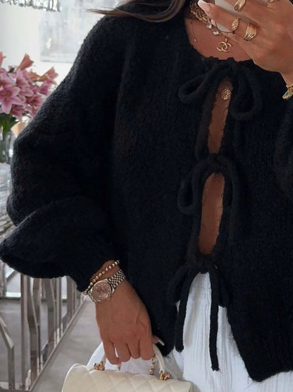 Cozy Bow-Tie Front Knit Cardigan