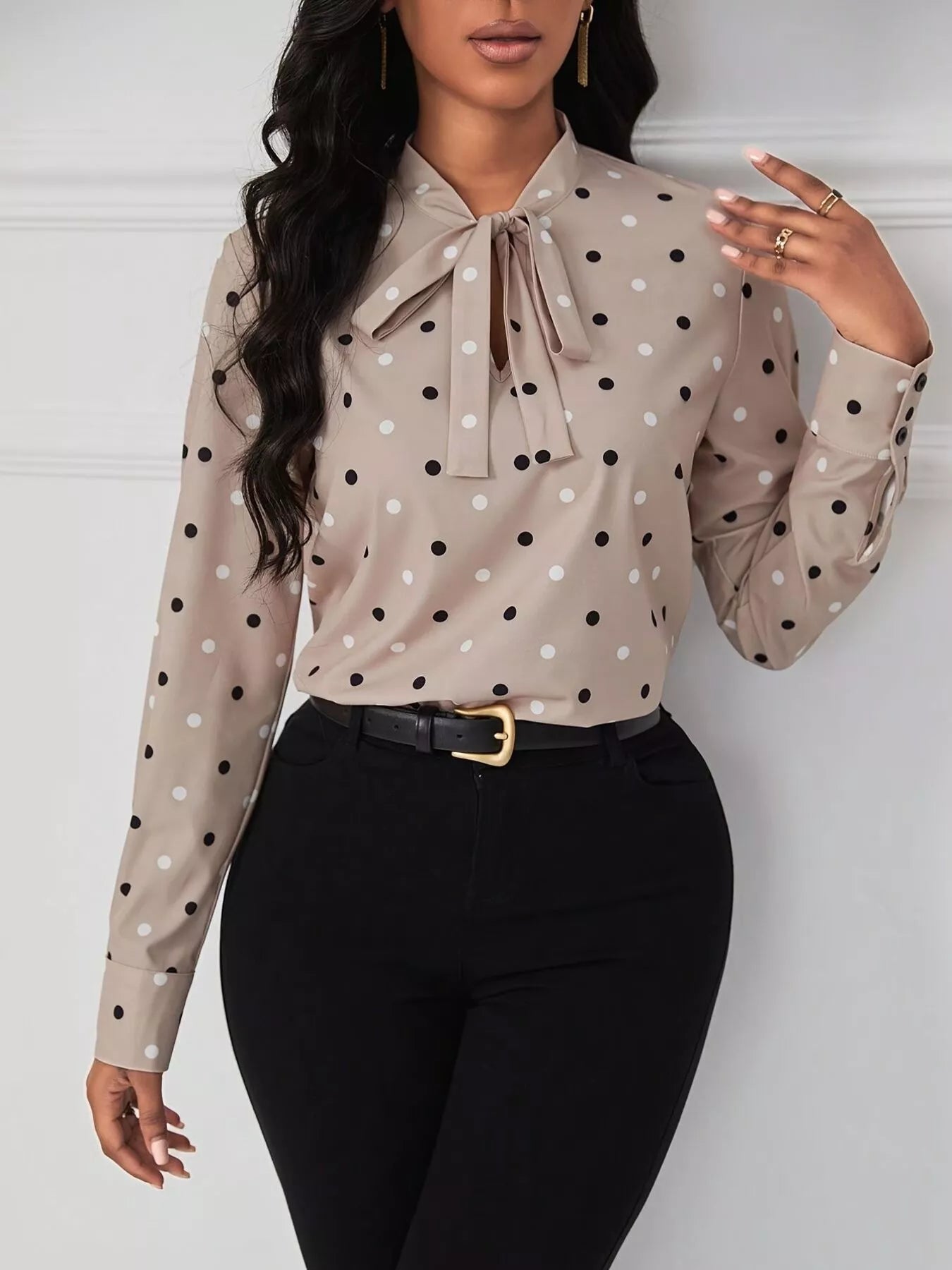 Polka Dot Tie Neck Blouse