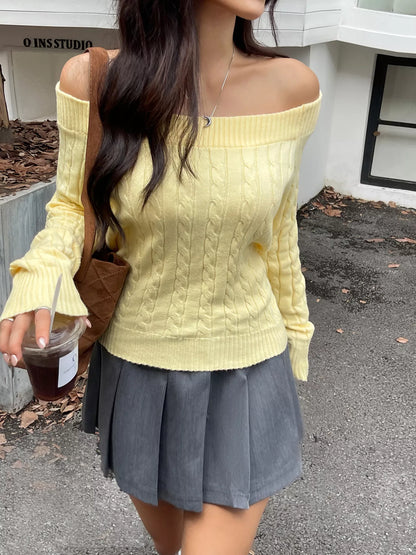 Hearthside Cable Off-Shoulder Sweater