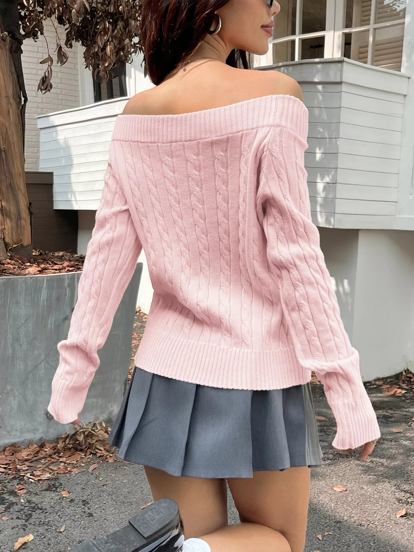 Hearthside Cable Off-Shoulder Sweater