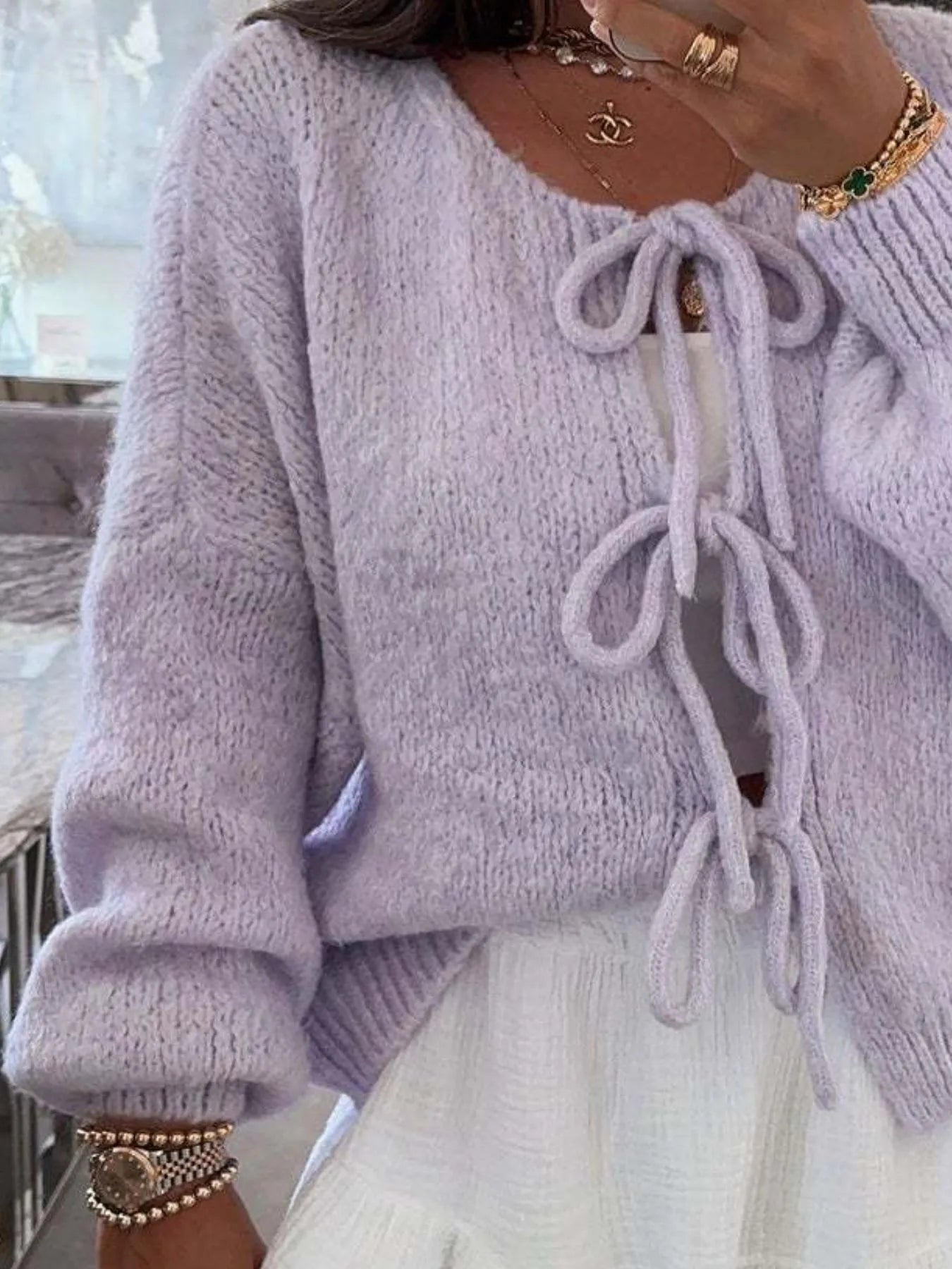 Cozy Bow-Tie Front Knit Cardigan