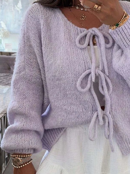 Cozy Bow-Tie Front Knit Cardigan