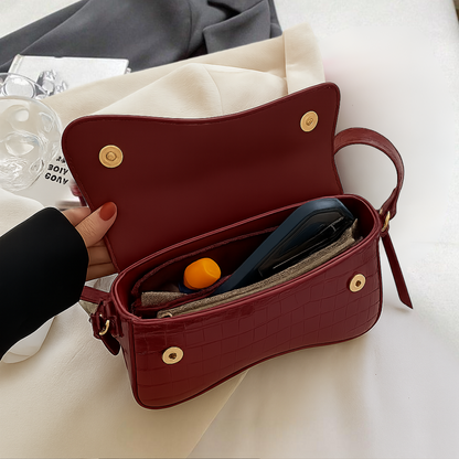 Amira - Glossy Croco Shoulder Bag With Curved Flap