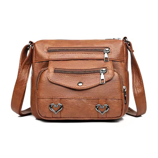 Rhea - Classic Multi-Pocket Crossbody Bag With Front Zippers