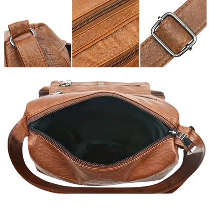 Rhea - Classic Multi-Pocket Crossbody Bag With Front Zippers