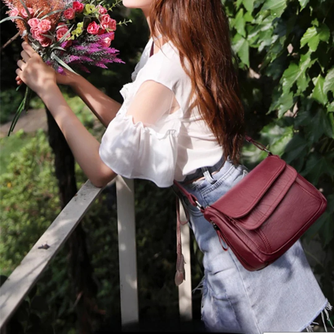 Marina - Vintage Crossbody Shoulder Bag With Layered Flap Design