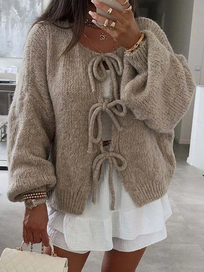 Cozy Bow-Tie Front Knit Cardigan