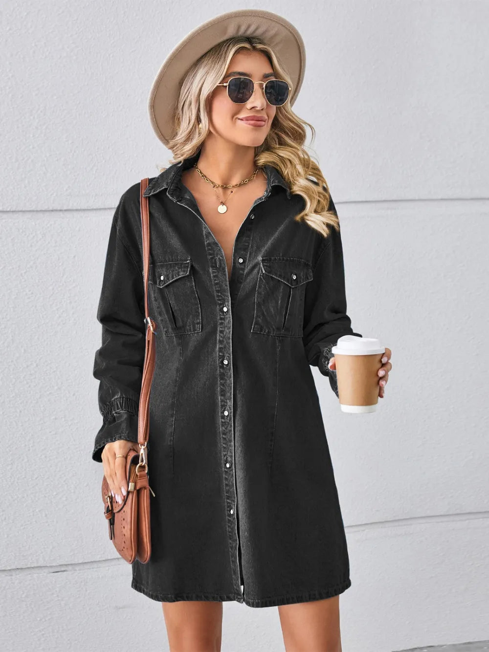 Coffee Run Denim Shirt Dress