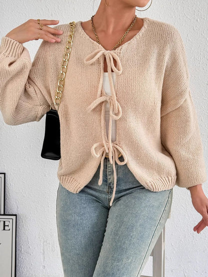 Cozy Bow-Tie Front Knit Cardigan