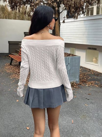 Hearthside Cable Off-Shoulder Sweater