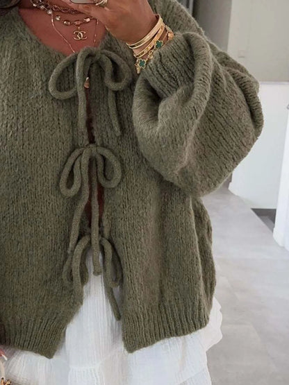 Cozy Bow-Tie Front Knit Cardigan