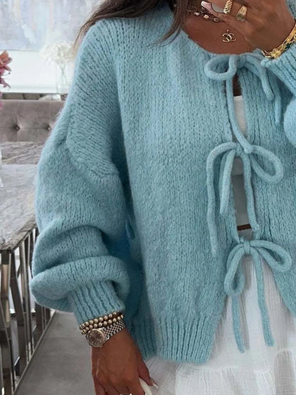 Cozy Bow-Tie Front Knit Cardigan