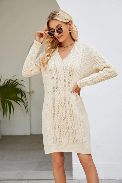 Winter Glow Cable Sweater Dress