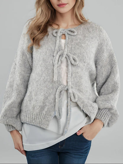 Cozy Bow-Tie Front Knit Cardigan