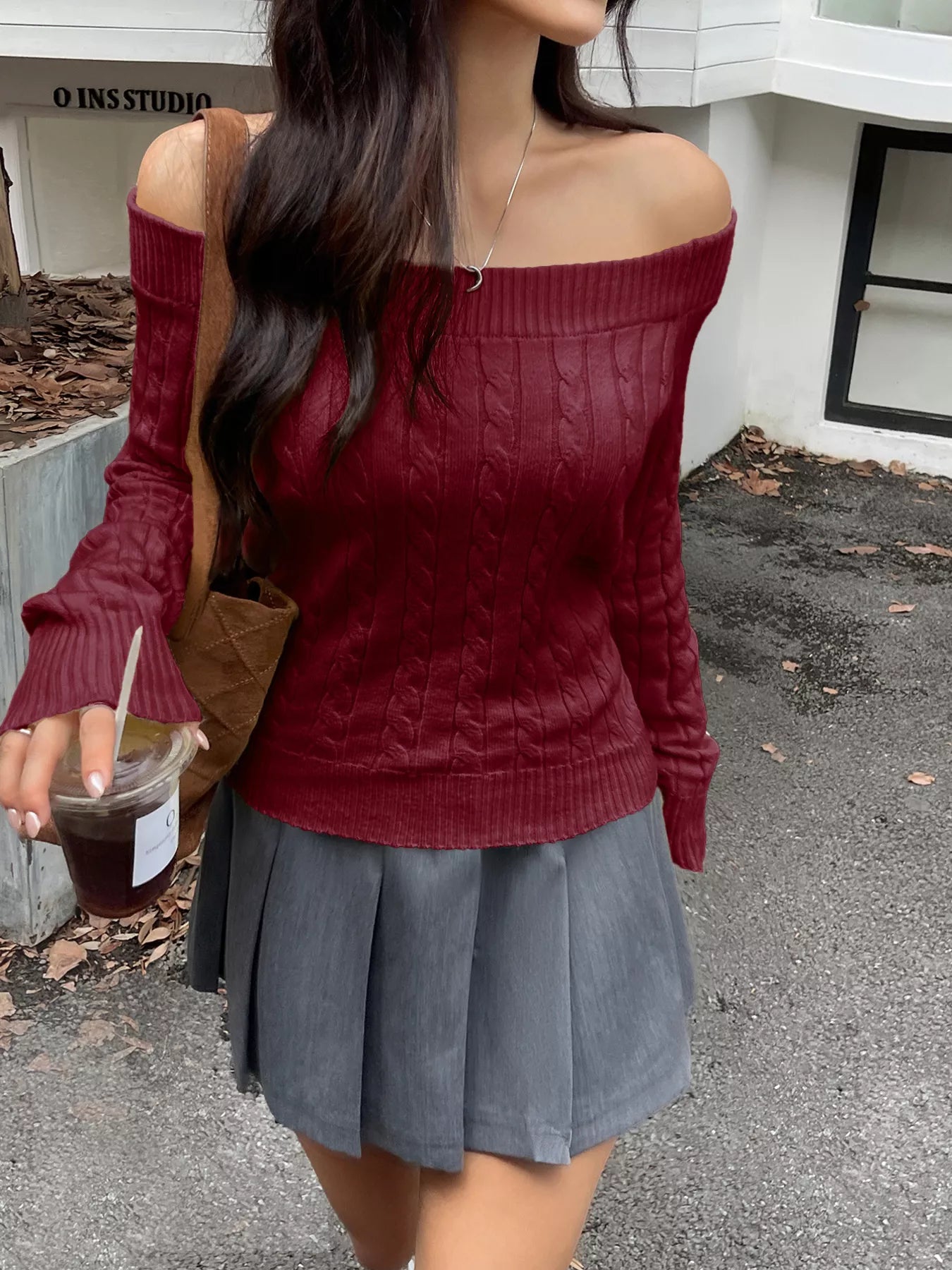 Hearthside Cable Off-Shoulder Sweater